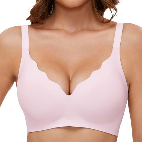 GXOULRRA V Ausschnitt BH Damen ohne Bügel Softschalen Bustier High Elastizität BHS Tshirt Bügelloser mit zusätzlicher Verlängerung Rosa S