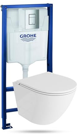 LAVITA Élément mural Solido + WC suspendu Sofi One blanc sans bord + siège de WC avec système d'abaissement automatique Bouton chromé Kit complet encastré WC complet