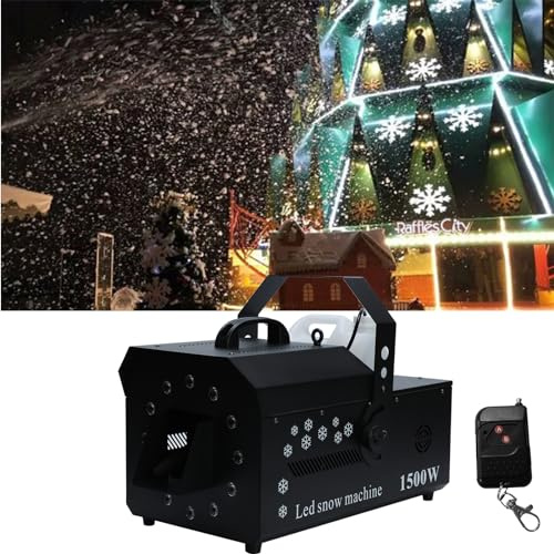 Snömaskin, 1 500 W snökanon med fjärrkontroll 5 l snökanon, 3 belysningslägen, DMX, vintersimulering för fest, halloween, bröllop, DJ-scen