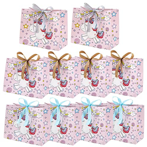 COLLBATH Sacchetti Regalo Stampa Unicorno Colorati 10pezzi Portaconfetti per Feste di Compleanno Battesimo Nascita e Eventi Chiusura a Borsello Colore Casuale