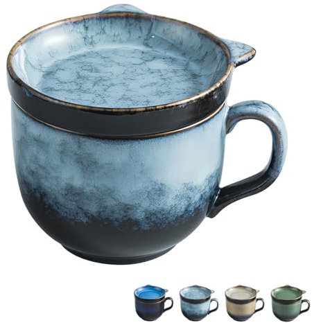 Dowbom Tazza da zuppa con coperchio, 450 ml, ciotola per zuppa in ceramica, ciotola per colazione, tazza da brodo (grigio)