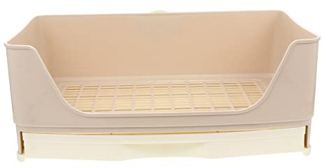 FONDOTIN Caja De Baño Grande para Conejos Orinal Cajón, Bandeja Antiresbalante De Plástico Beige, Espacio Amplio para Conejos Adultos y Cobayas, Uso Doméstico para Mascotas Pequeñas