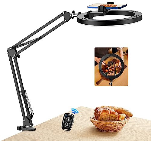 Aro de luz Cenital LED 10 para Escritorio, Anillo de Luz con Trípode Mesa, 3 Colores + 10 Niveles Brillo, Rotación 360°, Iluminación para TikTok, Youtube, videollamadas, Maquillaje – Evershop