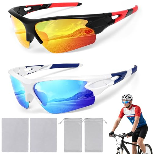 Hifot 2 Pezzi Occhiali da Sole Sportivi Polarizzati Uomo Donna, Occhiali Ciclismo Running Sport con Protezione UV400, Montatura Superleggera per Guida Ciclismo Pesca Corsa Baseball Golf Sci MTB