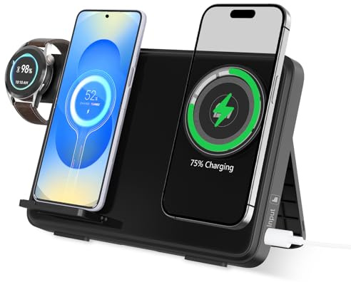 Charging Station,Wireless Charger Stand For IPhone 17/16/15/14/13 Pro Max Airpods Samsung Pixel Android Phone Apple Watch,15W Magnetic Fast Charger For IPhone for Bedside/Office/Desk,Gadgets