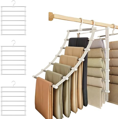 Perchas para pantalones que ahorran espacio, 3 unidades de 6 pisos de acero inoxidable perchas para pantalones, ahorran espacio, 80 % plegable, antideslizante, para apartamento, dormitorio, colgar