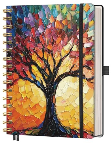 AUTEMPO A5 anteckningsbok fodrad, trådbundna spiralanteckningsböcker 80 ark för att skriva, 100 gsm tjockt papper, för män kvinnor kontor skola, 14,5 x 21 cm, färgglatt träd