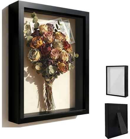 Yudobliss Cornice per Immagini 3D, 30 x 40 cm, Cornice Profonda da Riempire, con Lastra Acrilica Trasparente, Cornici 3D Rettangolare, Cornici per Lggetti in Legno,per Fiore, Souvenir, Nero