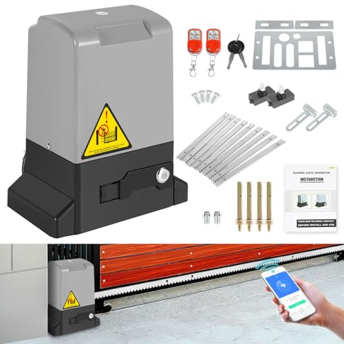 Peviasot Kit de motorisation de portail coulissant, 370W 800 kg Smart WiFi avec 2 télécommandes, 4 m de crémaillère, 2 clés de déverrouillage et fonction de fermeture automatique