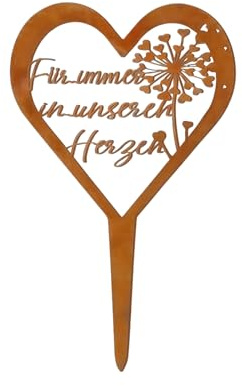 ZMaglorian Decorazione per Tomba a Cuore in Metallo, Tappo per Tomba Resistente alle Intemperie con Scritta e Dente di Leone - Ornamento Commemorativo per Cimitero e Ricordo