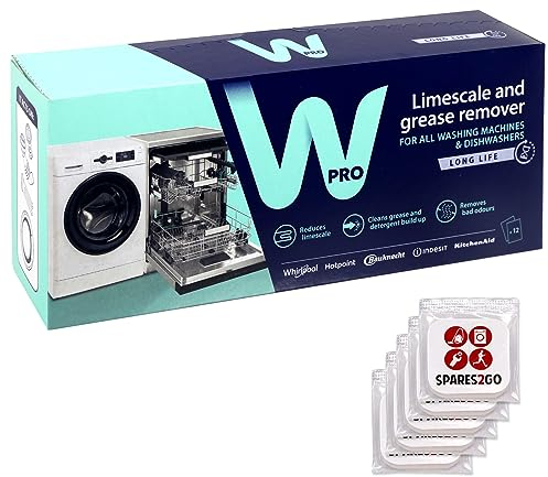 WPRO - Disincrostante per lavatrice e lavastoviglie, detergente anticalcare (12 bustine da 50 g + 5 deodoranti per armadietti della biancheria)