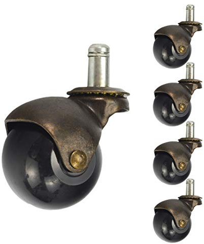 Lot de 5 roulettes de rechange pour chaise de bureau - Bronze vintage - 5 cm - Couleur cuivre doré (5 pièces sans frein)