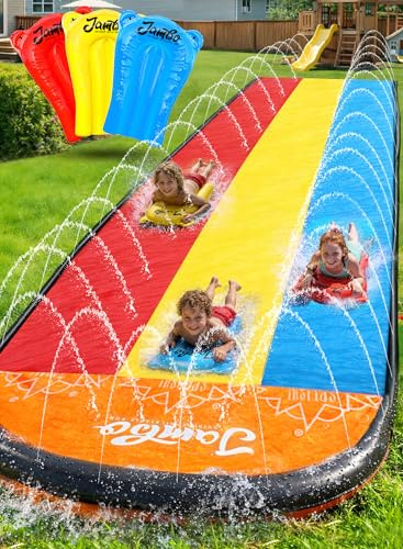 Jambo 16ft Premium Slip Splash and Slide, Three- Way Sprinkler System with 3 Body Boards, Water Slide with Advanced Sprinklers System | Backyard Waterslide Outdoor Water Toys Slides for Kids