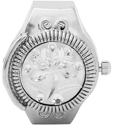 ZJchao Ringuhr Finger Ringuhr Flip-Up Cover Runde Rose Flower Frauen Finger Quarzuhr(Weiß)