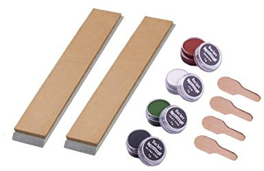 Bacher Cuero para Afilar, Strop Set para Afilador de Manual con Ángulo Fijo (2x strop + 4x Compuesto)