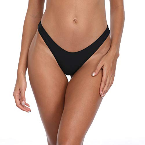 RELLECIGA Moda Mare Donna Slip High Cut Thong Bikini Tanga Bottom Nero M