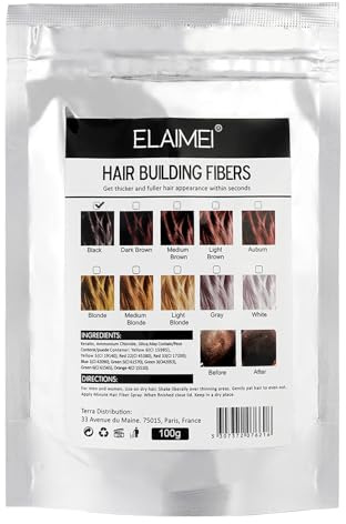 Fibras capilares, Fibras capilares negras, Fibras correctoras de pérdida de cabello, Cabello completo al instante, Fibra de calidad profesional (Negro 100G)