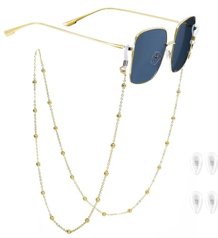 SwirlColor Cordon Lunettes Femme, Cordon pour Lunettes Doré Cordon Lunettes Perlée 30,7 Pouces/78 cm