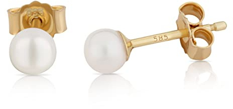 NKlaus Paar 4mm echte Süßwasserperle Ohrstecker 585 Gelb Gold 14 Karat Zuchtperlen Perlenohrringe Handverlesen 13203