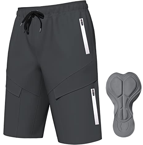 Logas MTB Herren Radlerhose,Herren Mountainbike Shorts Atmungsaktiv Radhose ，MTB Shorts für Männer mit 6 Taschen,Grau,M