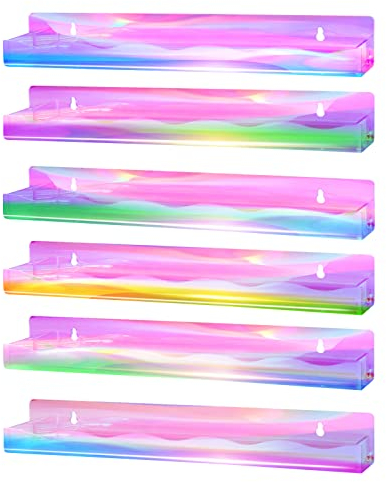 FFowcye Étagère murale de rangement pour vernis à ongles en acrylique arc-en-ciel, 6 pièces, 38 cm, irisée, support mural pour couleurs, couleurs de tatouage, huiles essentielles, maquillage, parfum