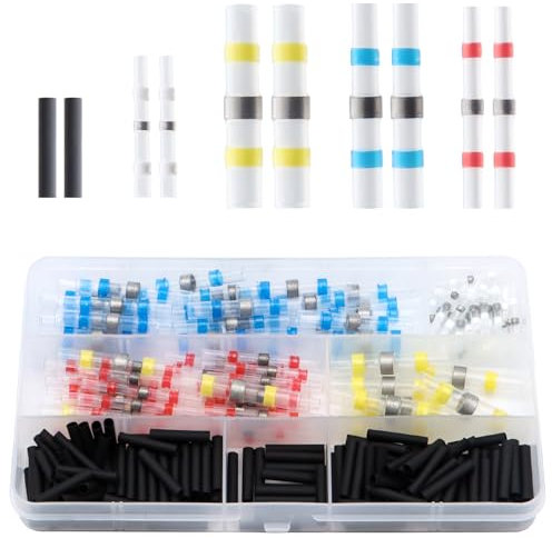 290 Pièces Joint de Soudure Connecteur de Fil Isolés, Scettar Connecteurs à Souder, Connecteur Electrique Thermoretractable, 5 Tailles Thermorétractables Souder Bout à Bout pour Automobiles Motos