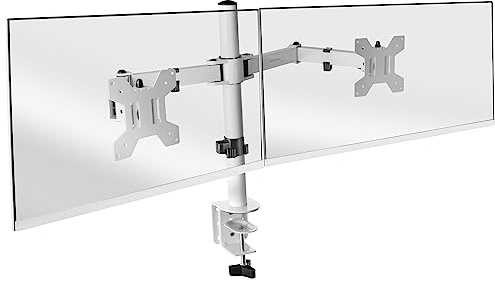 Mars Gaming MARM2, Soporte de Monitor Dual de Brazo para Pantallas hasta 27”, Articulado y Regulable en Altura, Estructura Robusta, Compatible con VESA75 y VESA100, Blanco