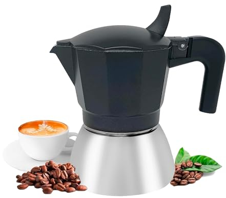 Avilia Caffettiera Espresso Induzione 3 Tazze - Moka Elegante Nera per Caffè Cremoso, Facile da Pulire, in Alluminio