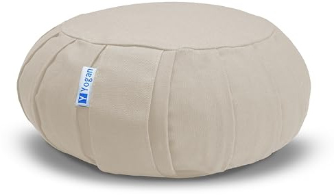 Yogan yogakudde/meditationskudde | naturlig bovete skrovfyllning | yttre skydd (kan tas bort och tvättas) – tillverkad av 100 % ekologisk bomull (elfenbensvit)
