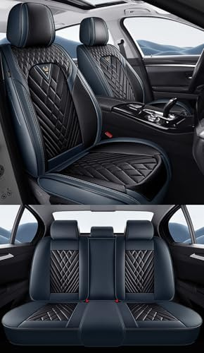 NOBQUA Fundas Asientos Coche Universales, Funda Asiento Coche Cuero para 5 Plazas, Fundas para Asientos de Coche Delanteros y Traseros, Accesorios Interior Universal para Sedán SUV Camioneta