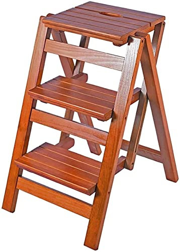 Taburete plegable de madera de 3 niveles y escalera de 3 escalones, estantería de seguridad para el hogar, silla de escalera, silla alta, taburete de escalada interior para cocina, jardín, patio, uso