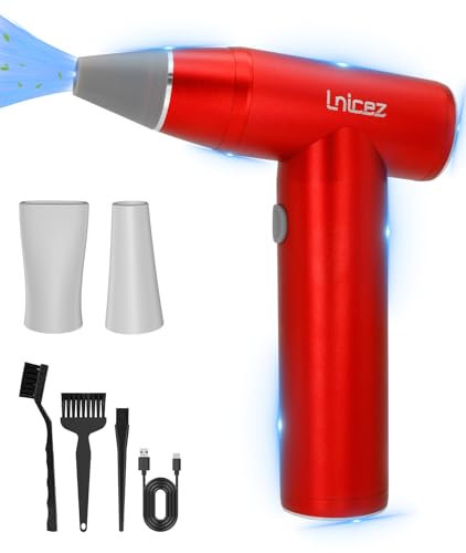 Lnicez 𝟏𝟱𝟬𝟬𝟬𝟬 RPM Compressed Air Duster-Electric Air Duster Compressed Air with [Powerful Brushless & Coreless Motor] [Elegant All Metal] Air Blower Compressed Air Cleaner for PC Keyboard (Red)