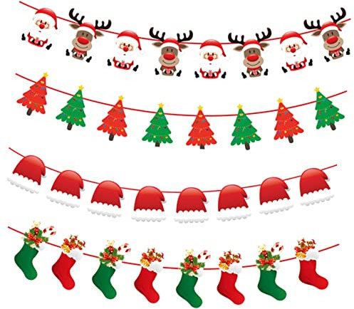 STOBAZA 8pièces Guirlande De Drapeaux Papier Pour Décorations De Noël Banderole Festive Avec Motifs De Saint Nicolas Renne Sapin Et Chaussette Idéale Pour Fêtes Et Célébrations De