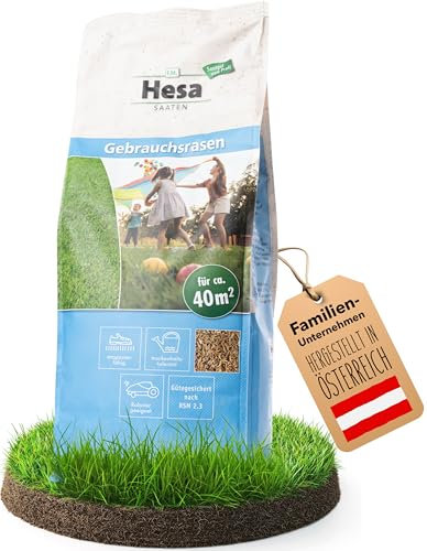 Hesa Gebrauchsrasen 1 kg für 40 m², RSM 2.3, schnellkeimende Premium Rasensamen Sport- und Spielrasen, Grassamen strapazierfähig und robust in Profiqualität