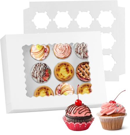 PanBeiQi 10 STK Scatole Cupcake 12 Fori, Trasporto Muffin, Bianca in Cartone con Finestra Trasparente, Portatorte, Decorazione Torte