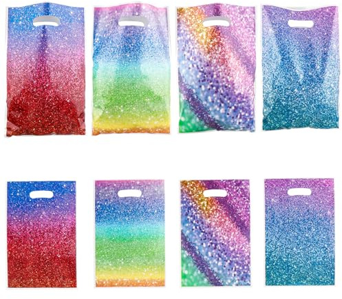 Zi Lan 30 unidades de bolsas de regalo para fiestas con asas, con degradado de colores, bolsas de regalo multicolores para niños, artículos de decoración para fiestas de cumpleaños