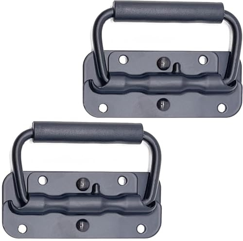 Wxinsheng Poignée de Coffre,2 Pièces Poignée de Boîte à Ressort Pliante Noire,Poignée Pliante Métal Traction Boîte,Poignées Traction d'acier Inoxydable,pour Caisse,Coffre à Outils,Portes