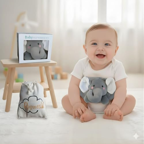 RUGUIES - Ceinture anti-coliques pour bébé - Sac thermique rempli de billes en céramique spéciales + gel réfrigérant à placer au congélateur - Ceinture ajustable - Soulagement des gaz (ELEPHANT)