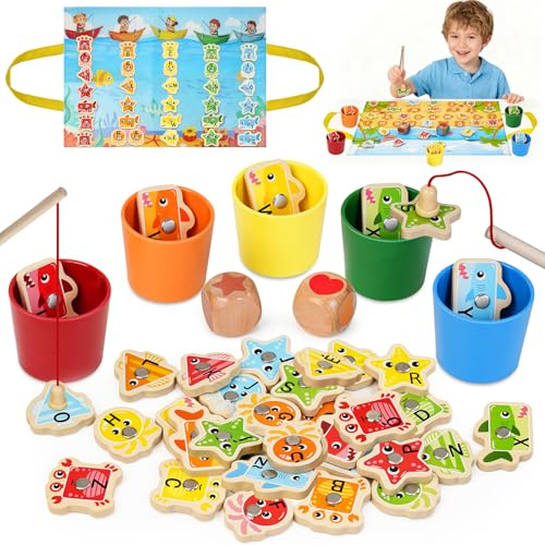 Lubolee Juguetes Niños 2 3 4 Años, Juguetes Montessori 2-4 Años de Madera para Pescar en Español - Juegos Educativos Niños 2-4 Años, Regalos Cumpleaños Niños 2-5 Años