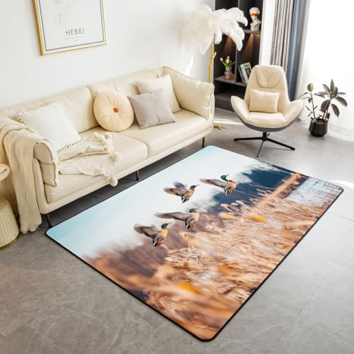 Erosebridal Mallard Area Rug 6'6 x 4'11 Hunt Living Room Rugs Wild Duck Reeds Lake Reedbed Print Decorative Carpet Farmhouse Hunting Theme Indoor Floor Mat