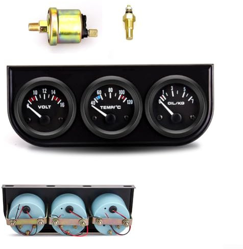 Voltmetro per la pressione dell'olio del veicolo, kit triplo manometro per autoveicoli, pressione dell'olio (0-7 kg), temperatura del liquido refrigerante (40-120 °C) e misuratore di tensione (8-16 V