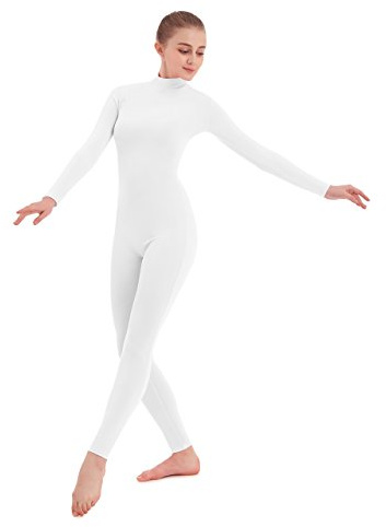 SUPRNOWA Mock Turtleneck Full Body Unitard Elastane Spandex Long Sleeve High Neck One Piece Bodysuit Unisex (S, White Footless)
