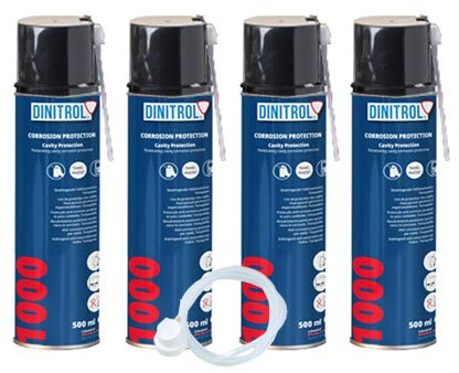 REJEL Dinitrol Hohlraumwachs, transparent, 4 x 500 ml Aerosol + 600 mm Verlängerungsdüse, 1000 Stück