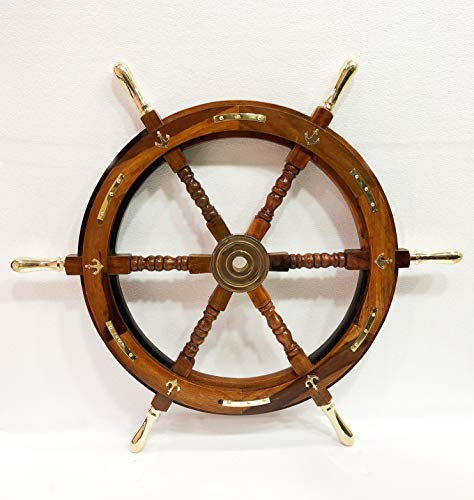 Decoración marítima antigua de madera de 76,2 cm, diseño de capitanes de barco, ancla de latón para colgar en la pared, decoración del hogar