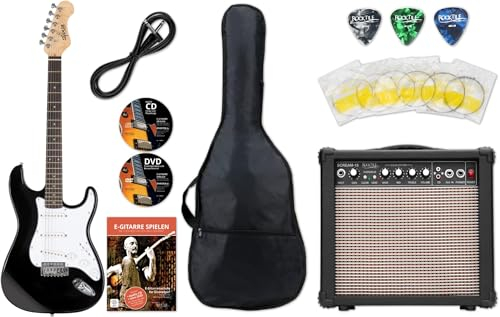 Shaman Element Series STX-100B Starter Set (Hochwertige E-Gitarre im ST Style mit 3 Single Coil Pickups & Tremolohebel inkl. 15W Gitarren Amp & 5 teiligem Zubehörset für E-Gitarre) Schwarz