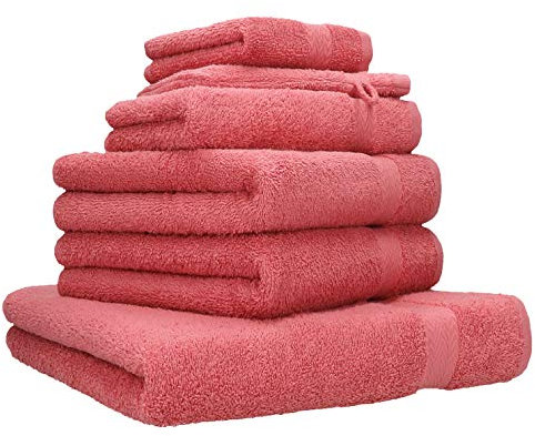 Betz 6-TLG. Handtuch-Set Premium 100% Baumwolle 1 Liegetuch 2 Handtücher 1 Gästetuch 1 Waschhandschuh 1 Seiftuch Farbe Himbeere