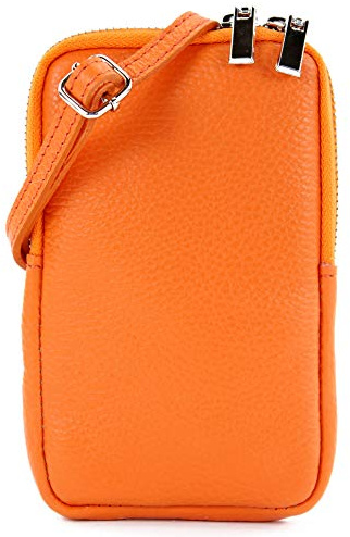 modamoda de T197 Damen Leder Handytasche 6,7 Zoll Umhängetasche handmade in Italy, Farbe:Orange