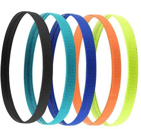 Jinlaili Sport Stirnband Dünn, 5 STK Antirutsch Elastische Stirnbänder, Sport Haarband Dünn für Damen, Frauen, Herren, Mädchen, Kinder, 5 Farben