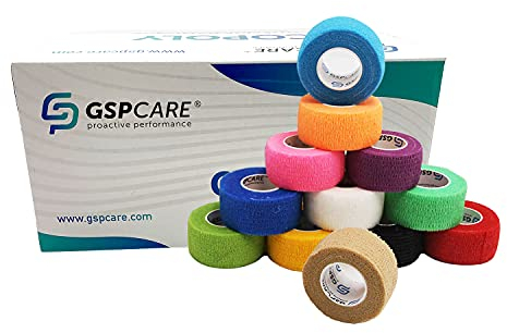 GSPCARE Selbsthaftende Bandage 2,5 cm x 4,5 m, 12 Rollen Elastisch Kohäsiver Verband Tierverband Selbstklebend, Haftbandage für Schwellungen der Knöchelverstauchungen am Handgelenk