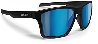 BERTONI Sport Polarisierte Sonnenbrille für Herren Damen in TR90 100% UV Block mod. Fulvio (Matt Schwarz - Polarisierte Blaue Spiegel Linsen)